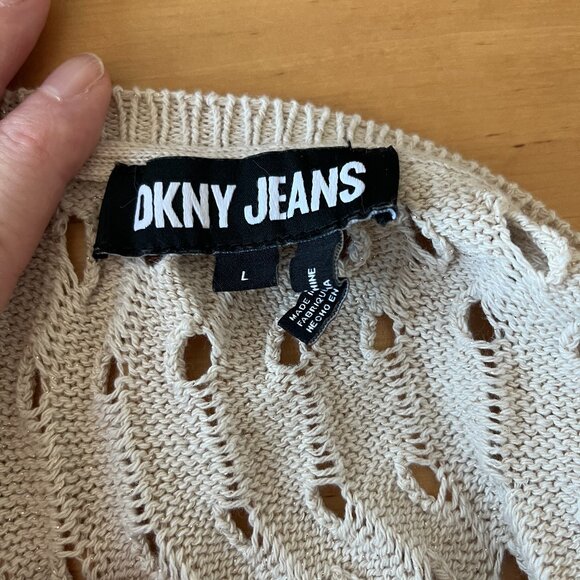 DKNY Jeans NWOT Beige Metallic Open-Weave Sweater L - Picture 4 of 5